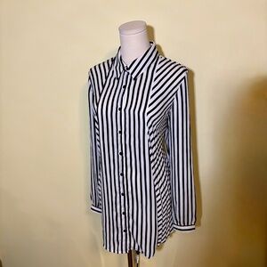 Bianca Nygård Women's Black & White Striped Pleated Button Down Blouse M